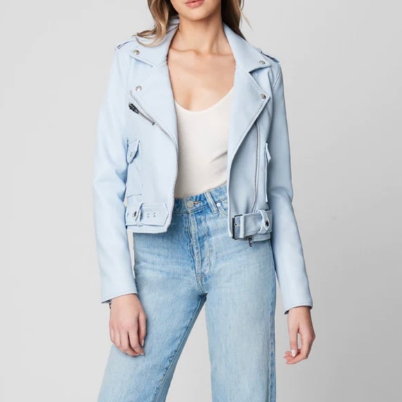 BLANKNYC Vegan Leather Baby Blue Moto Jacket Size XS Women - Picture 2 of 6